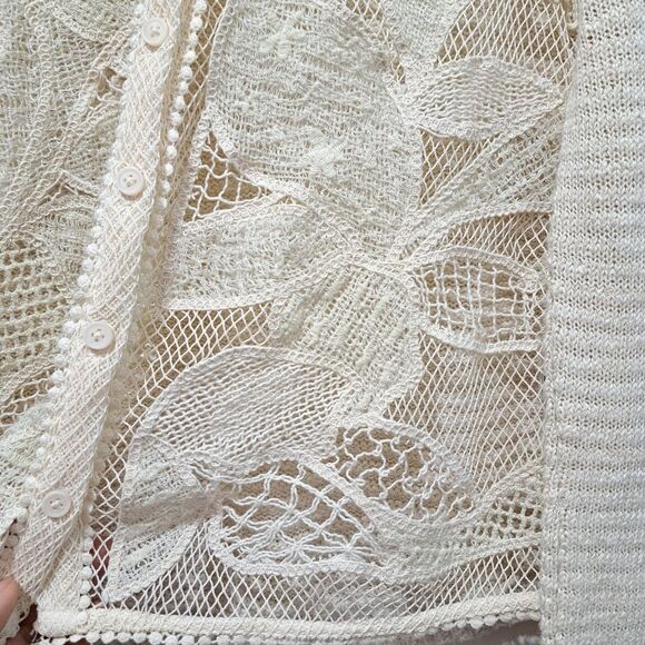 Zara Boho Floral Knit Crochet Coastal Minimalist Cardigan Cream Large - Picture 10 of 15
